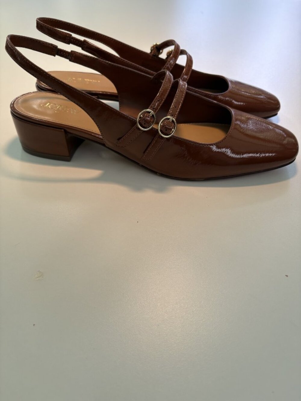 J.Crew Layla Brown Patent Leather Double Strap Slingback Heels 10.5